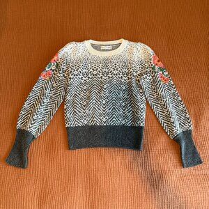 Anthropologie Sweater, Grey, White and Pink pattern. New with Tags Size XS